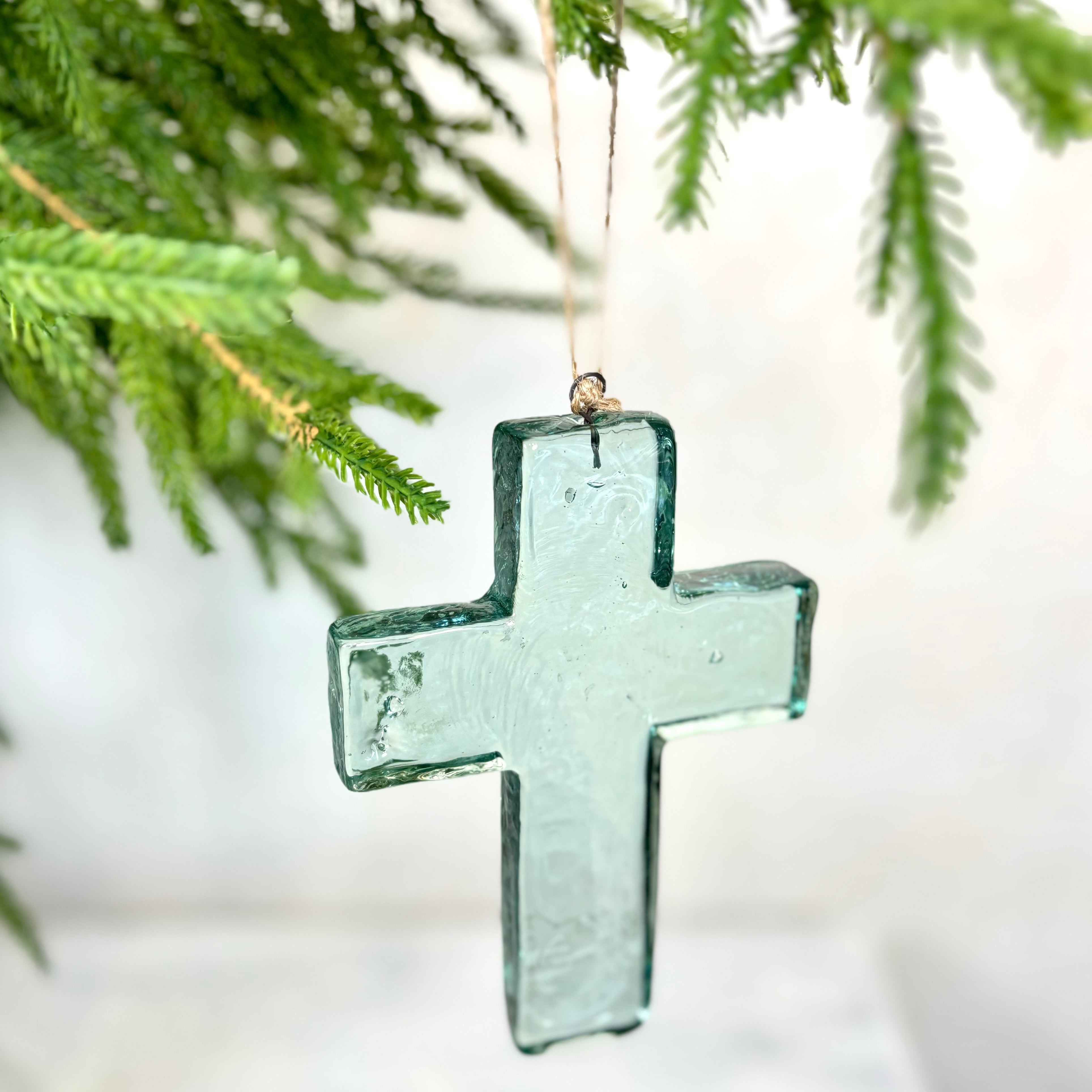 Glass Cross Green Suncatcher