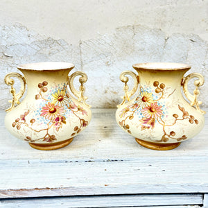 Antique Royal Bonn German Floral Vases Set of Two