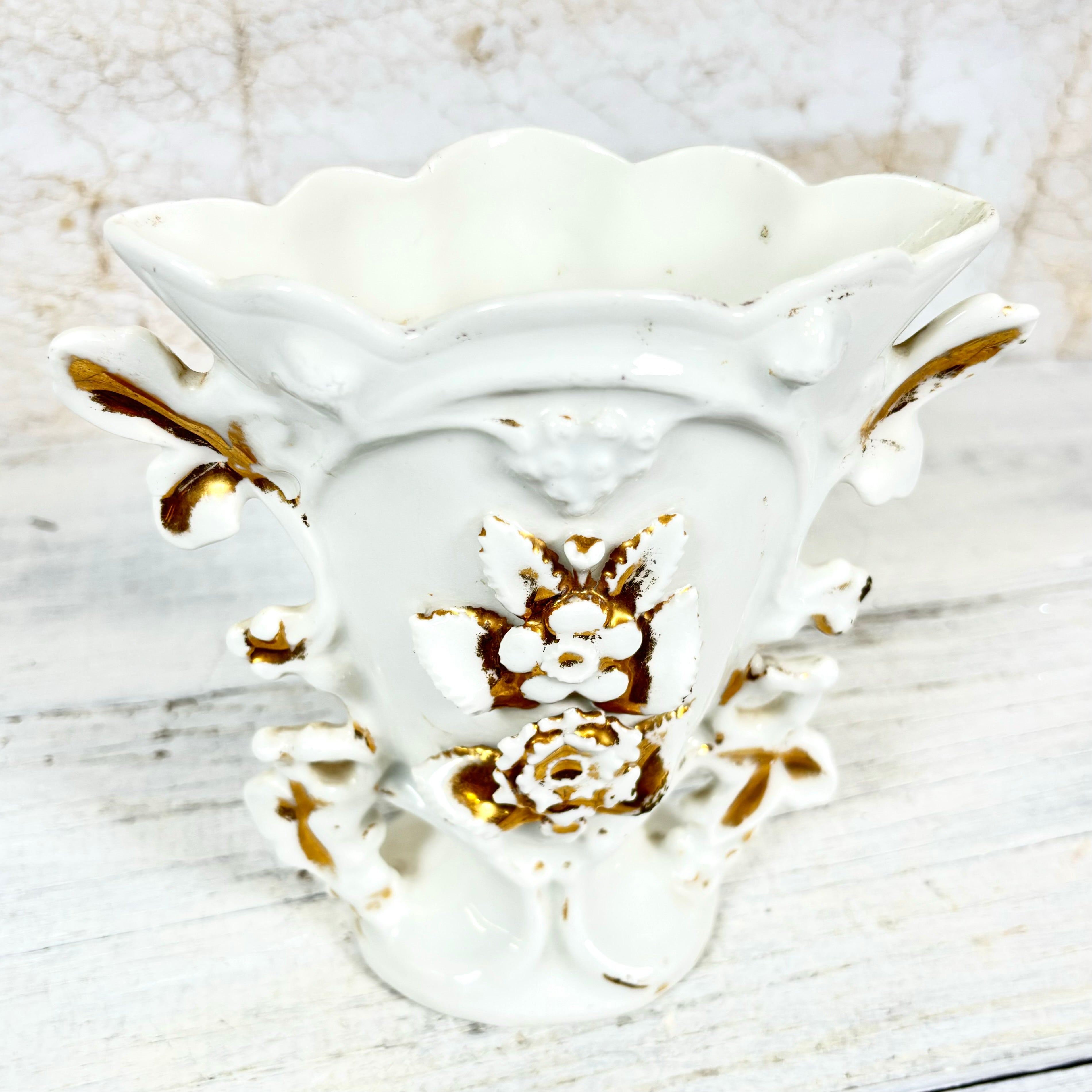 1890s White and Gold Parisian Porcelain Spill Vase