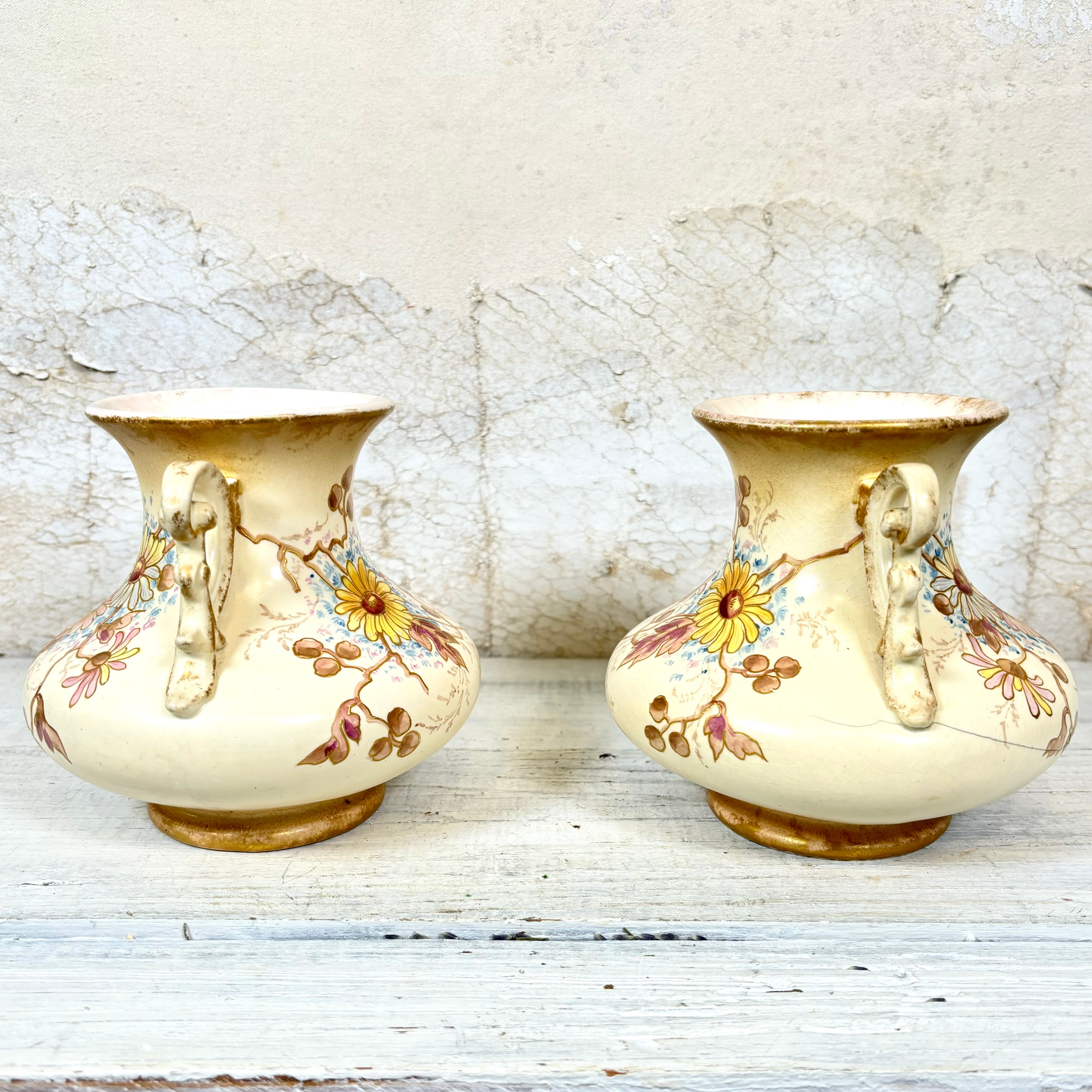 Antique Royal Bonn German Floral Vases Set of Two
