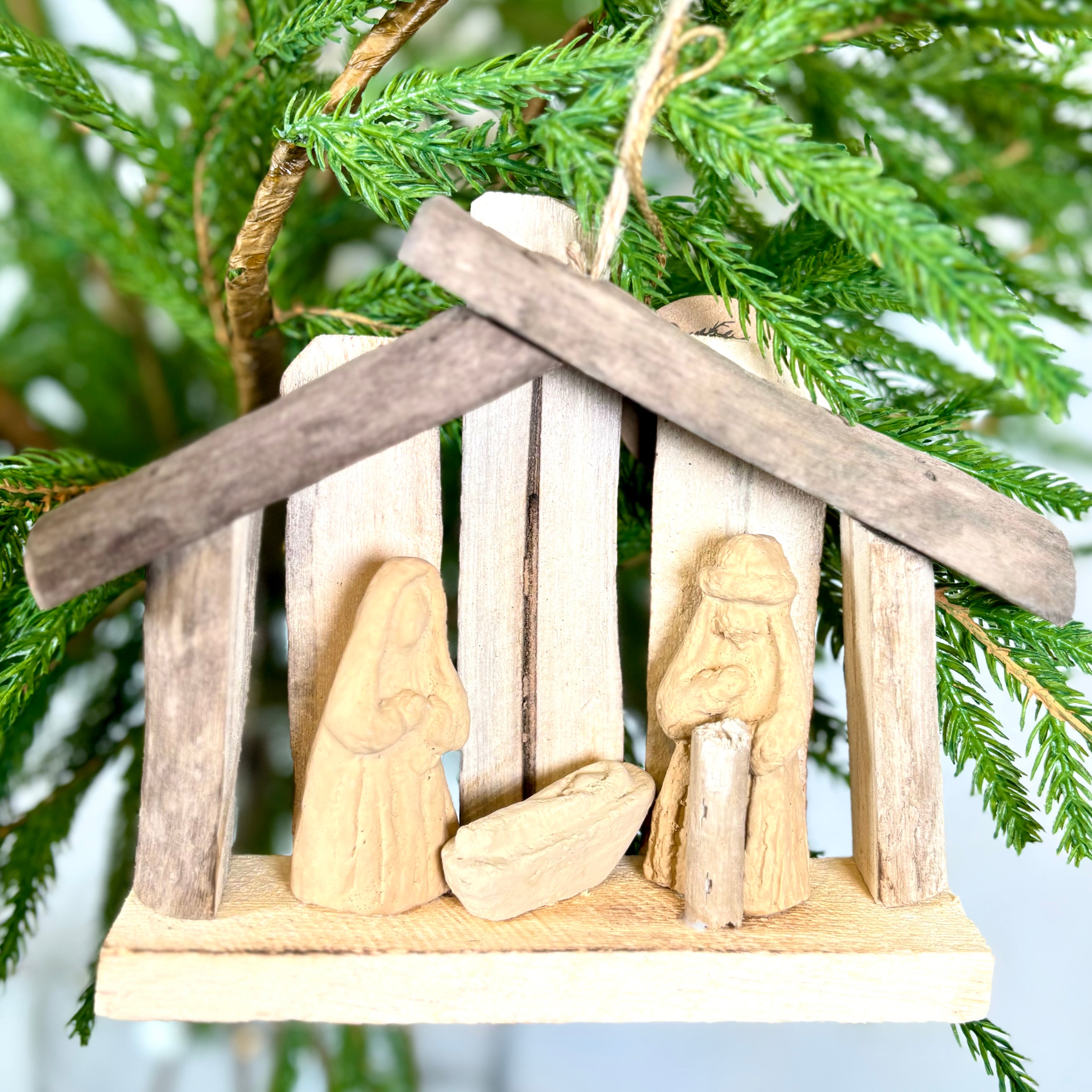 Driftwood Nativity on Twine Ornament