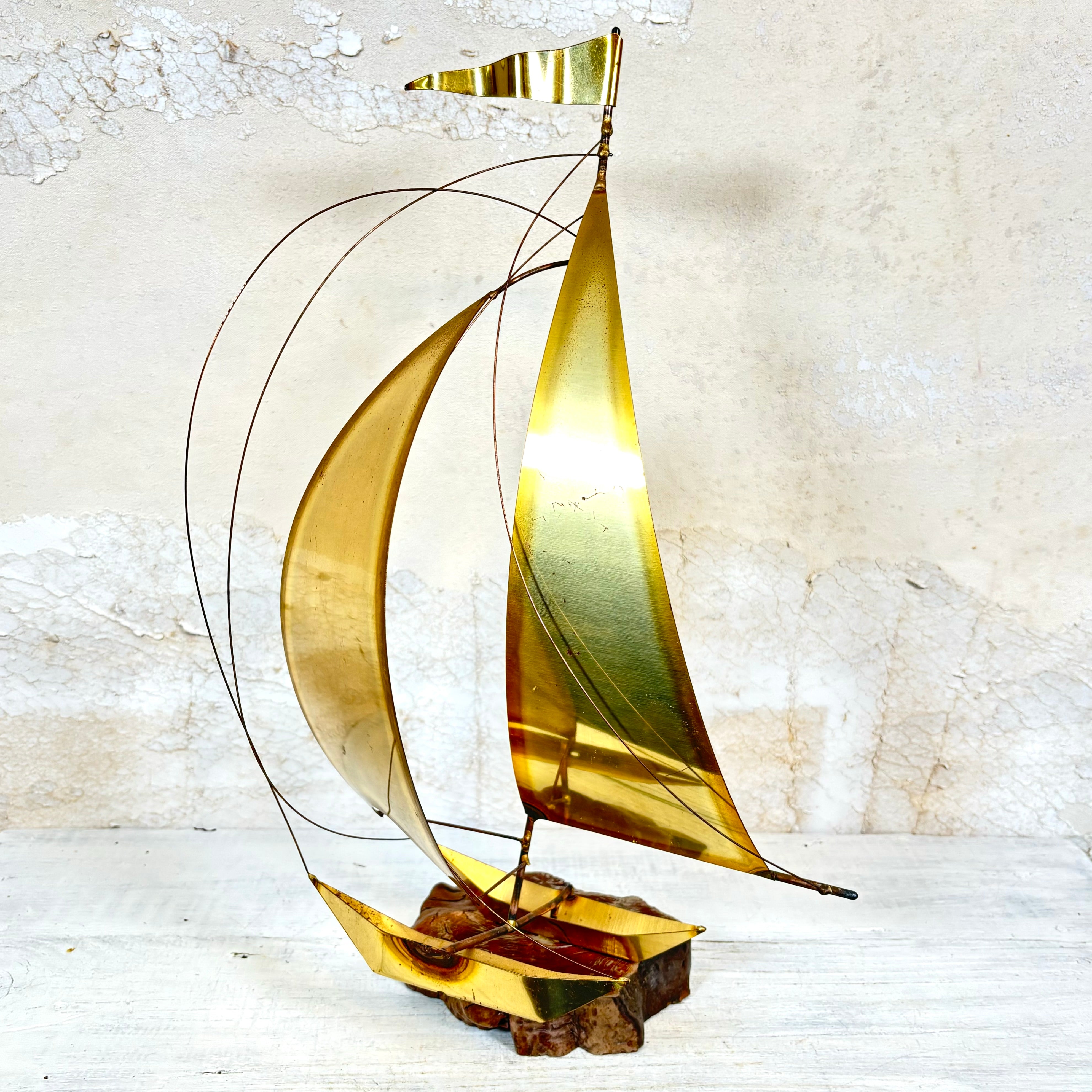 Delmont 1960s Sailboat Brass Sculpture Medium