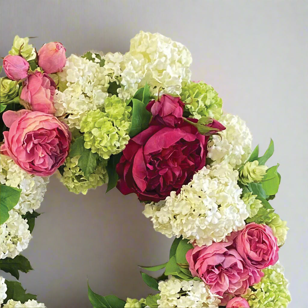 Multicolor Snowball Rose Wreath