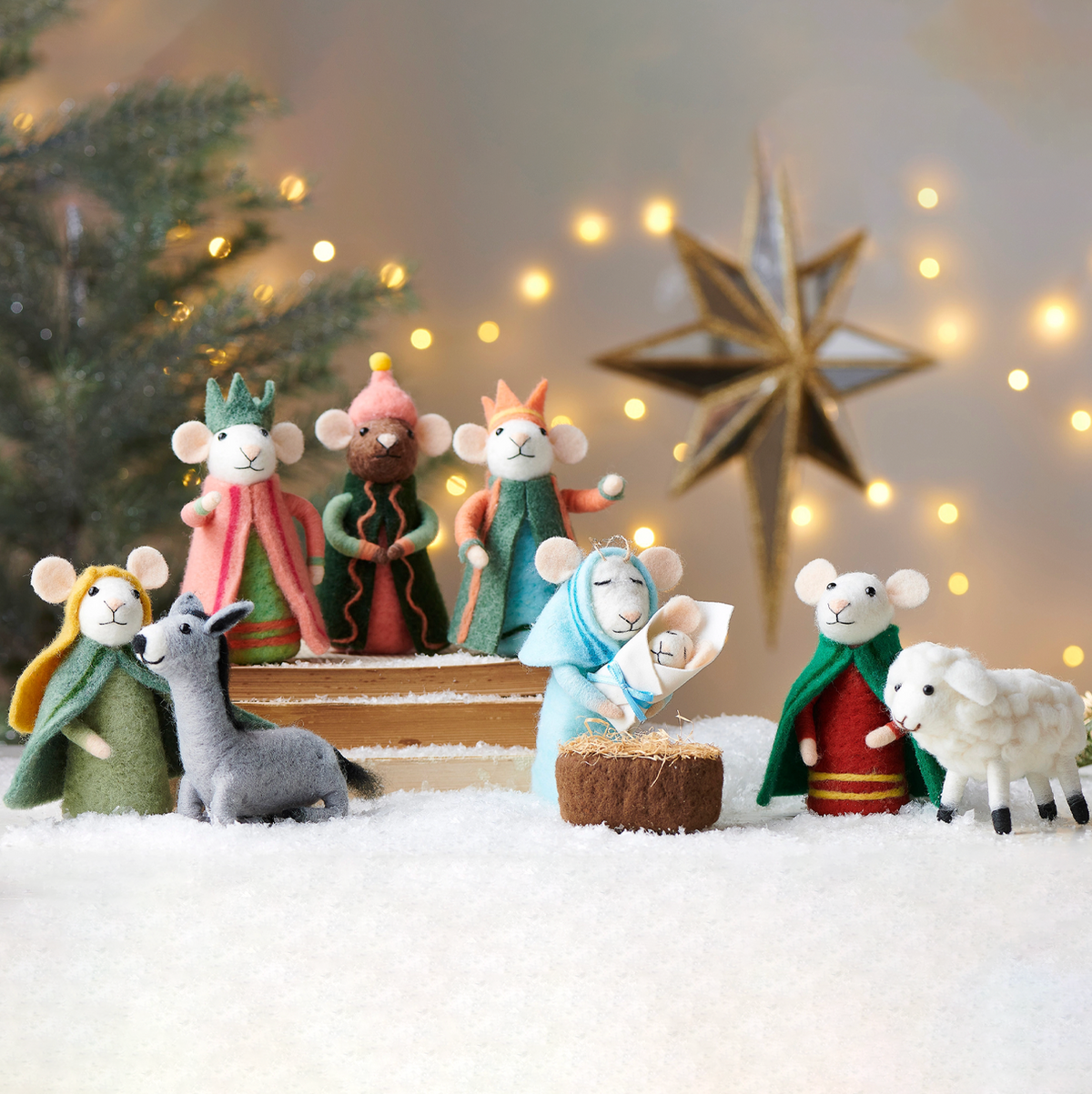 Box of Felt Mice Nativity Ornaments