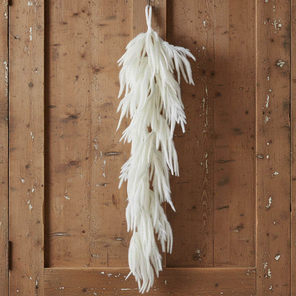 Flocked White Norfolk Pine with Snow Garland Real Touch