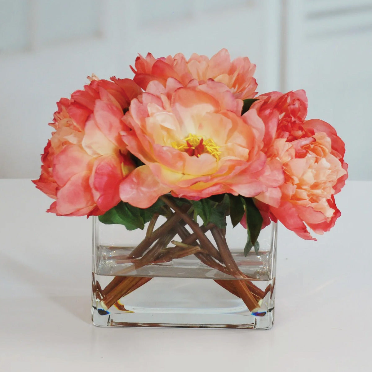 Salmon Peonies in Vase