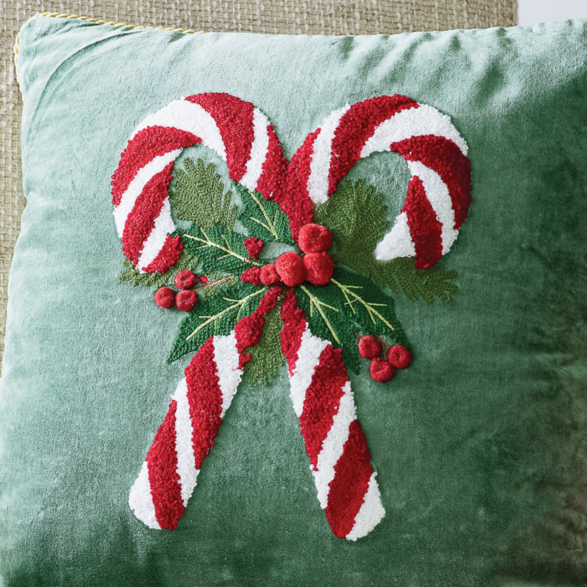 Velvet Candy Cane Pillow