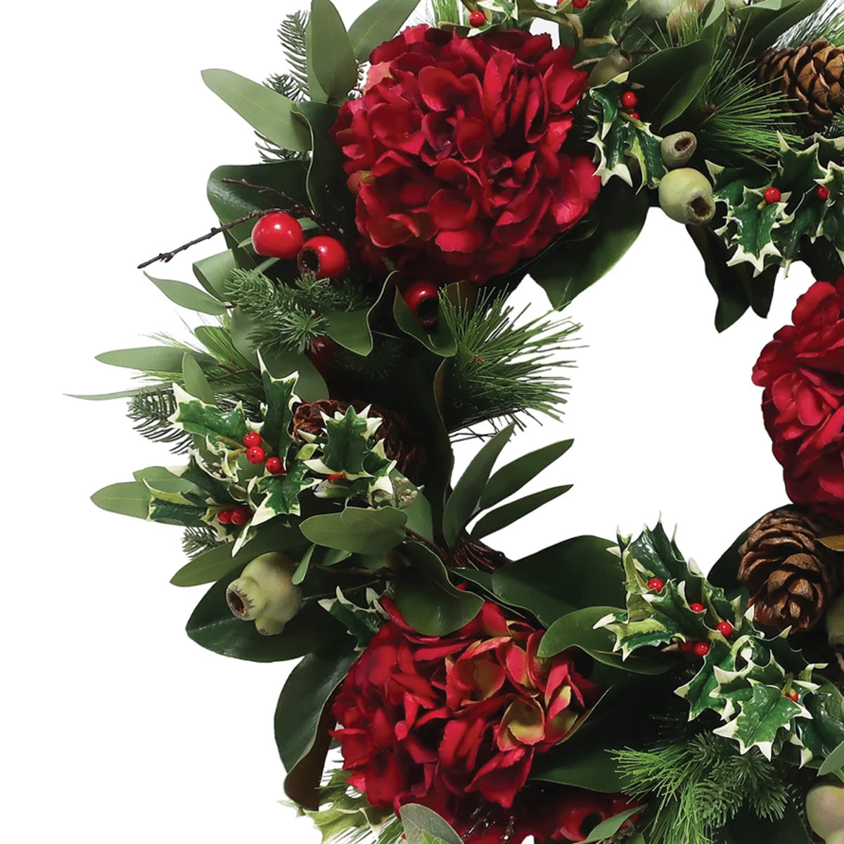 Red Hydrangea Holiday Wreath 24"