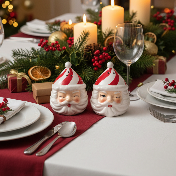 Set of Two Ceramic Santa Salt and Pepper Set