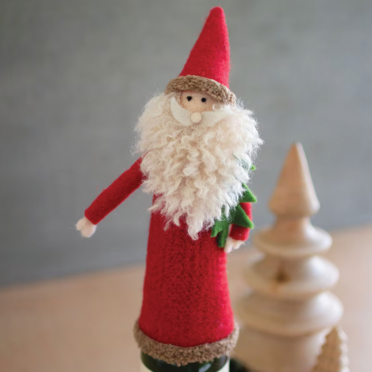 Felt Santa with Tree Wine Topper