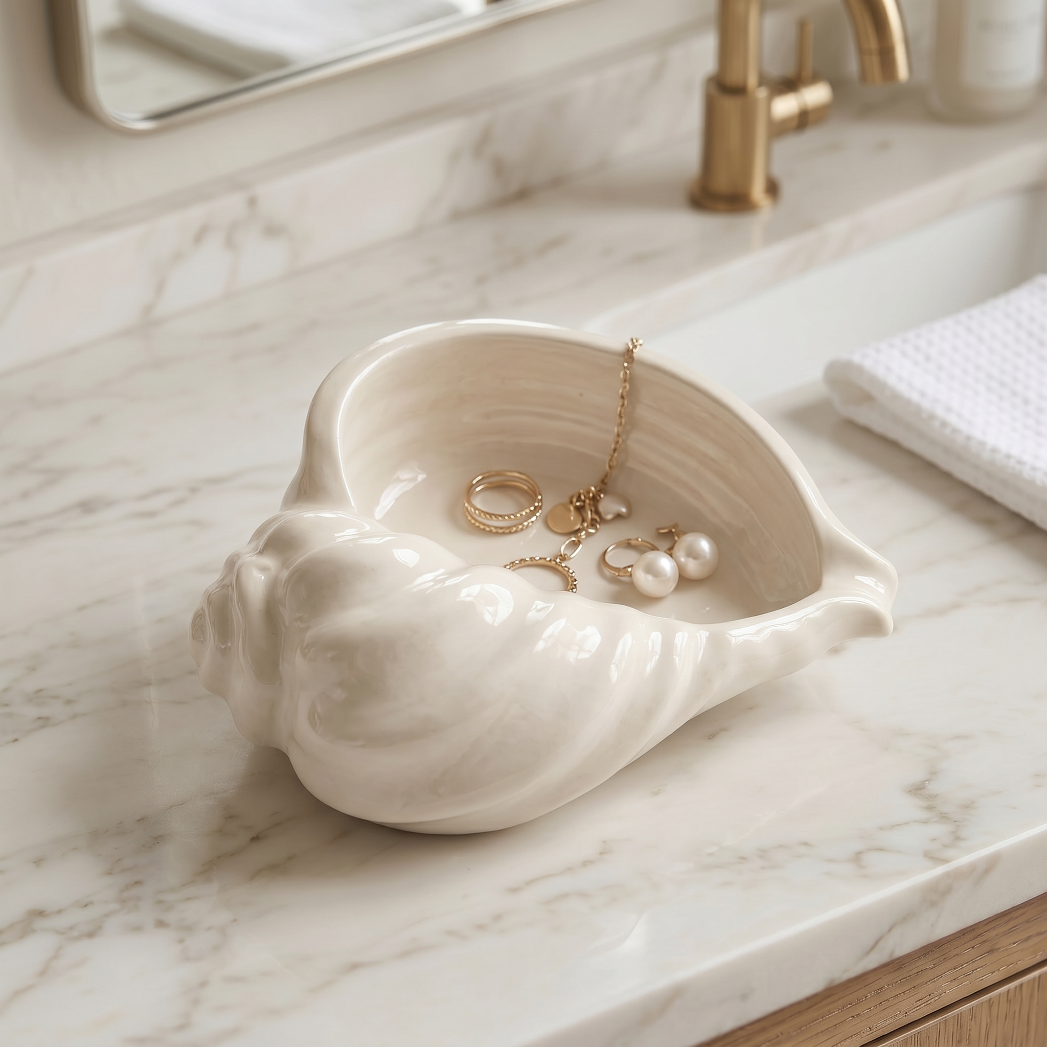 Nautilus Shell Bowl, Gypsum White 6.5"