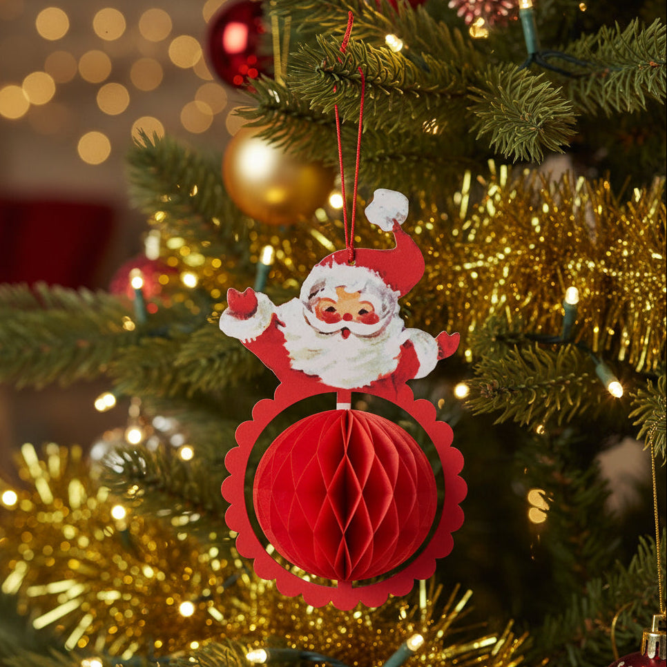 Vintage Honeycomb Open Arms Santa Ornament