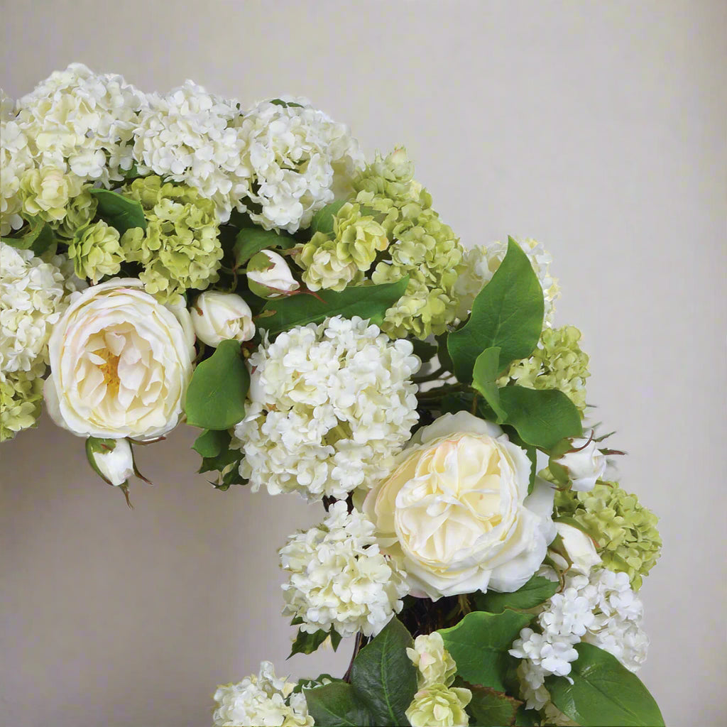 White and Green Snowball Rose Wreath