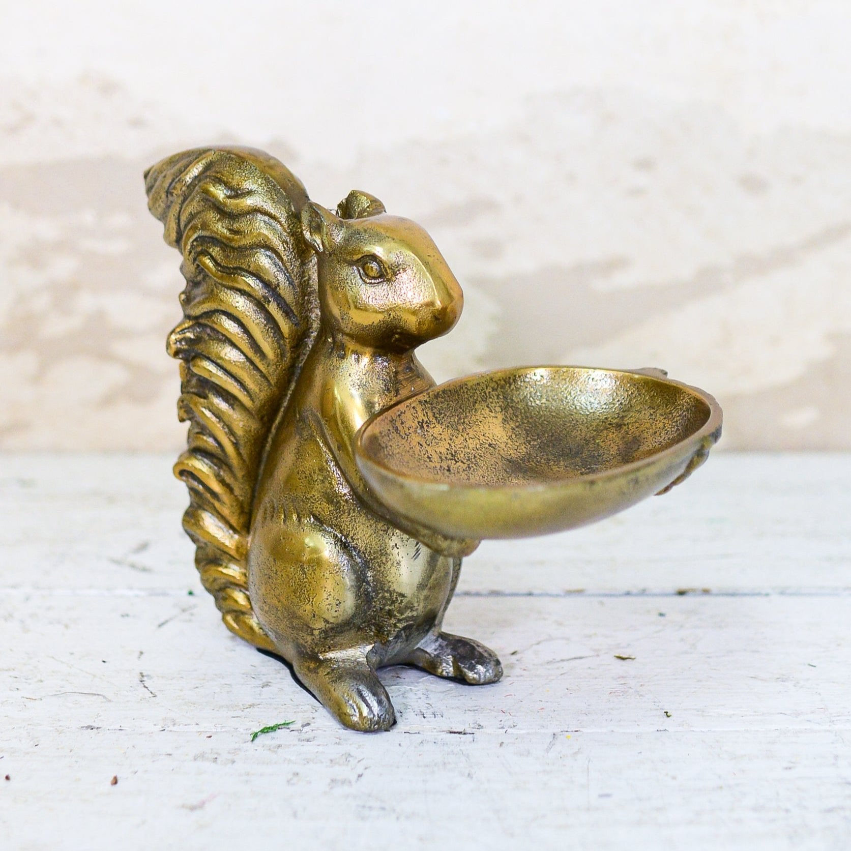Decorative Brass Gold Squirrel with Dish