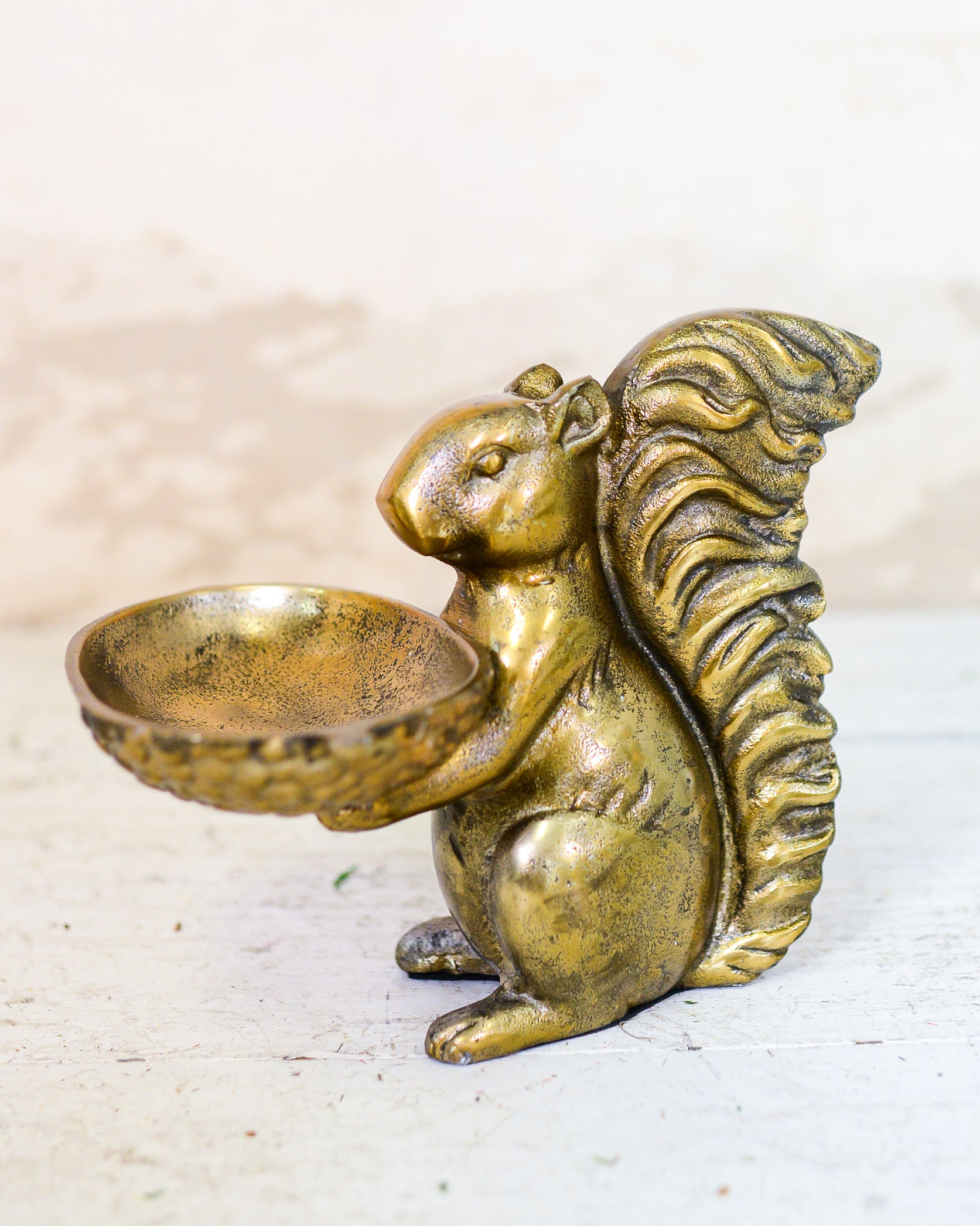 Decorative Brass Gold Squirrel with Dish