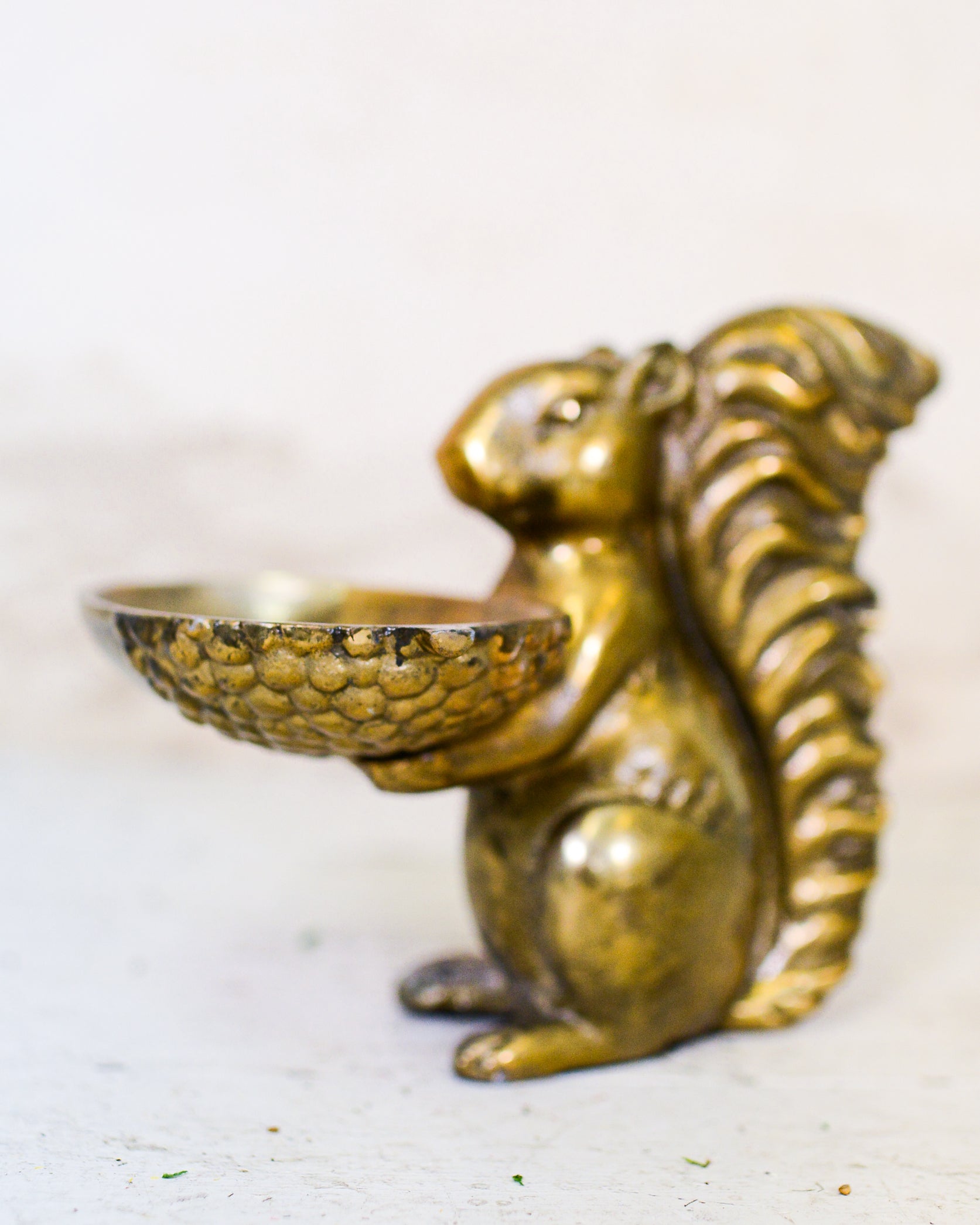 Decorative Brass Gold Squirrel with Dish