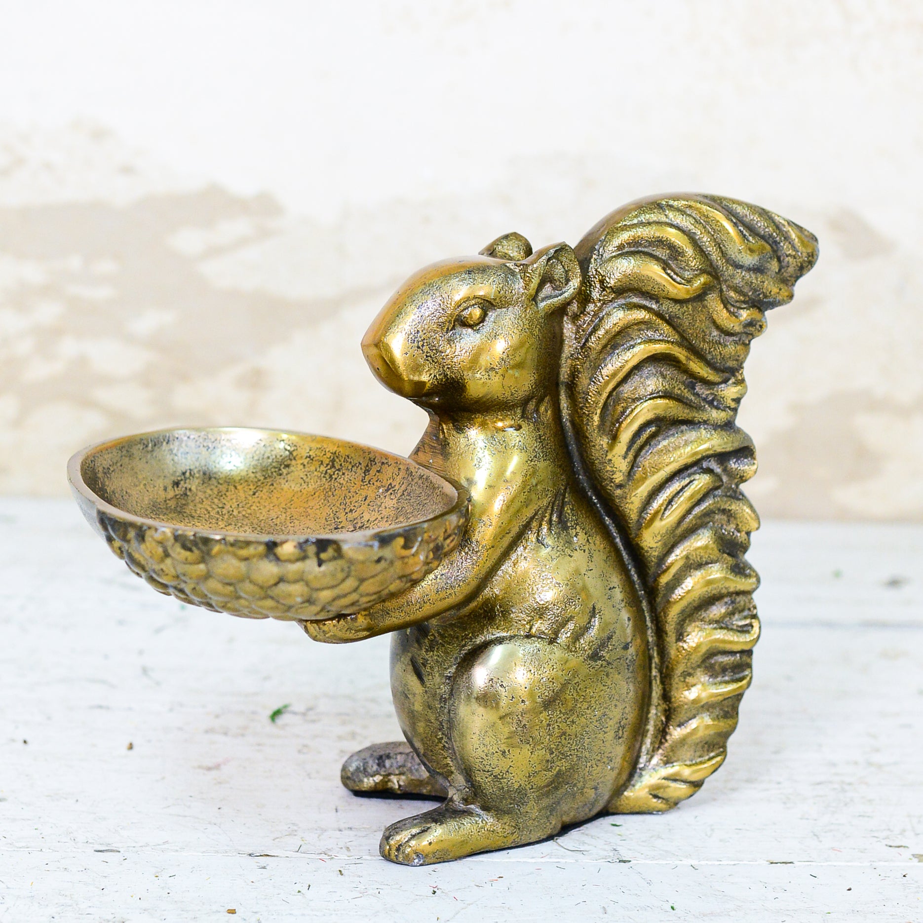 Decorative Brass Gold Squirrel with Dish