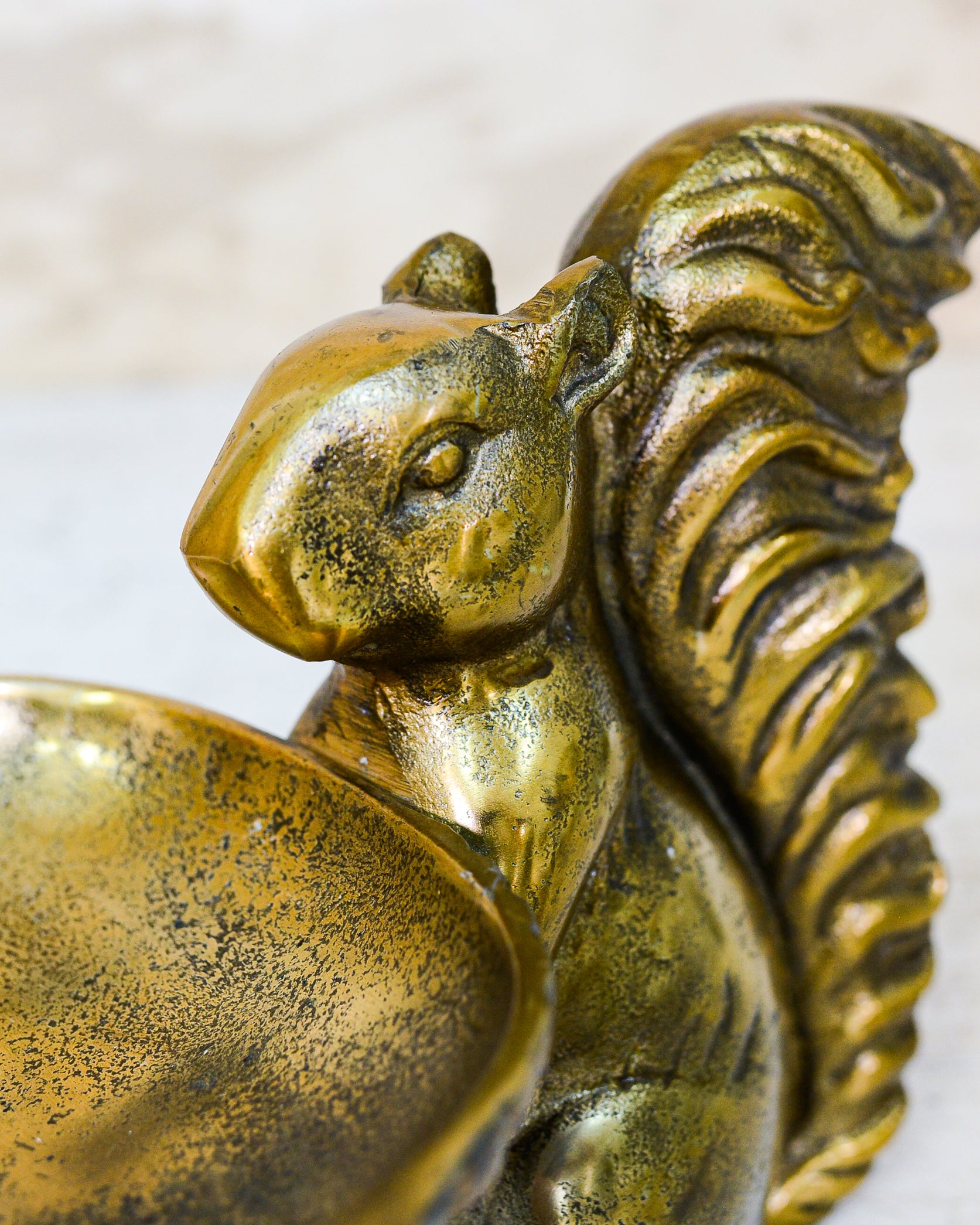 Decorative Brass Gold Squirrel with Dish