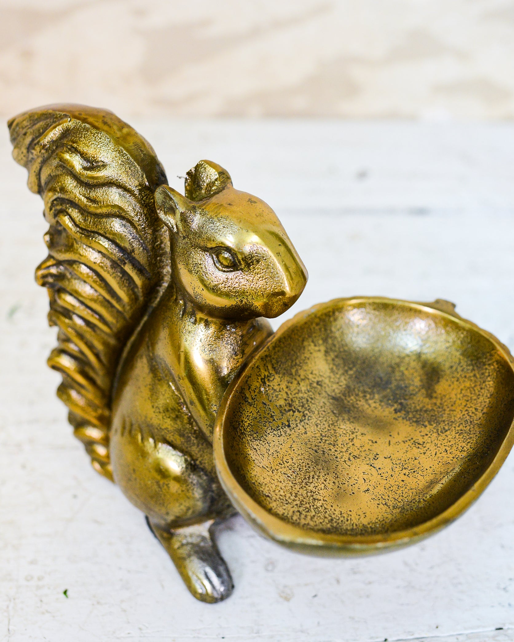 Decorative Brass Gold Squirrel with Dish