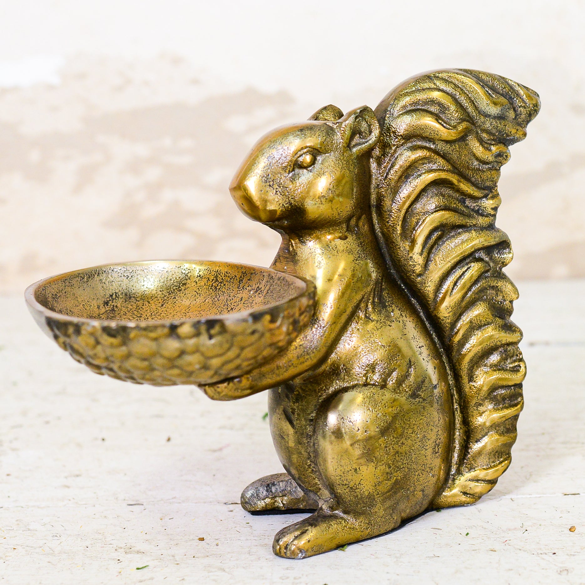 Decorative Brass Gold Squirrel with Dish