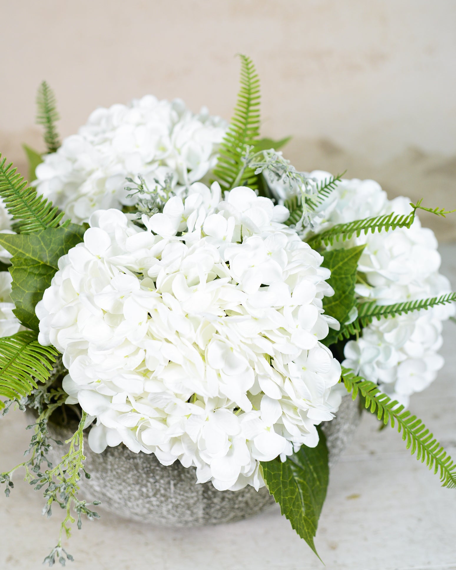 Real Touch White Hydrangea Centerpiece Drop In