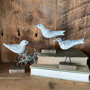 Whitewashed Wooden Grey Sandpiper on Stand (Style Varies)