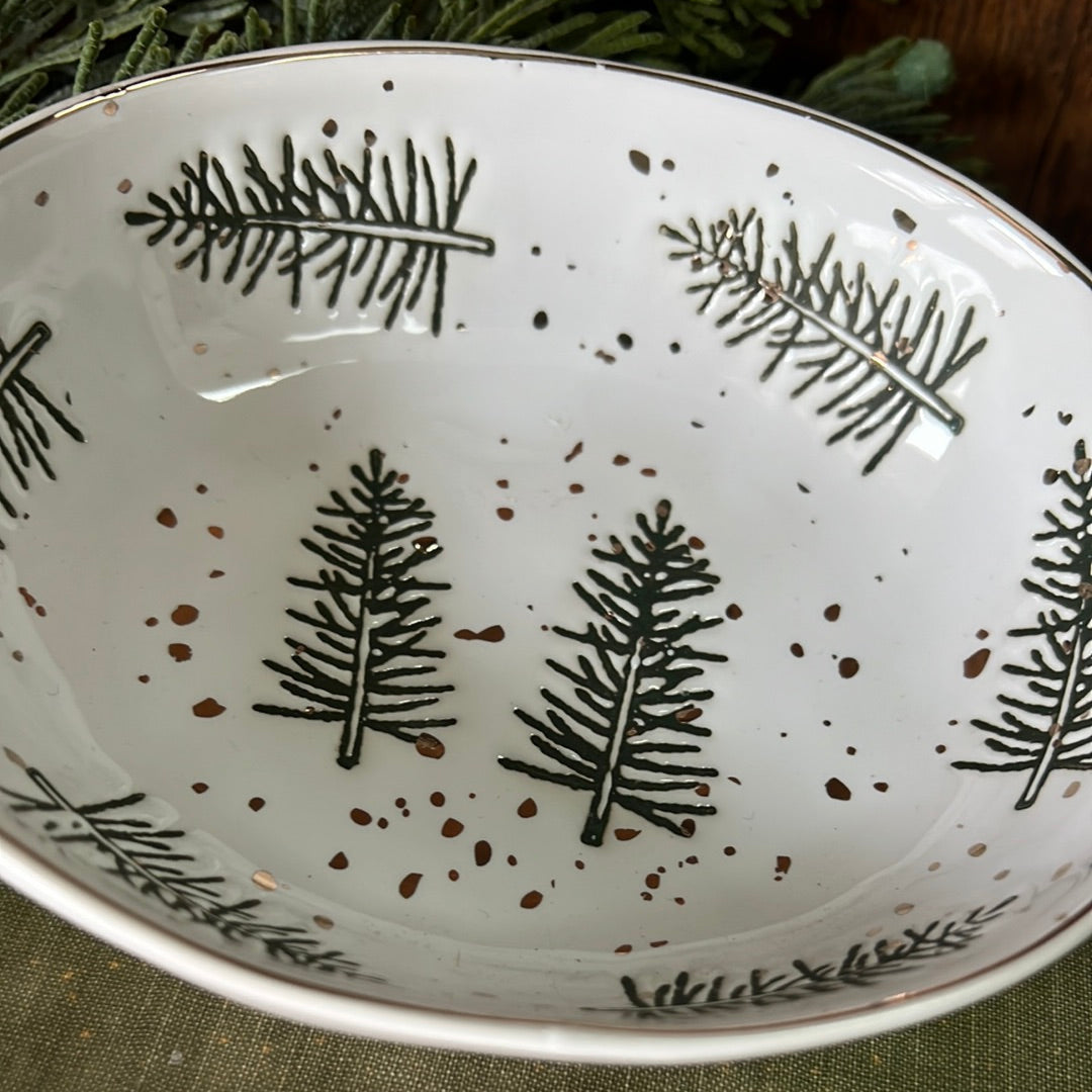 Stoneware Dish with Pine Trees