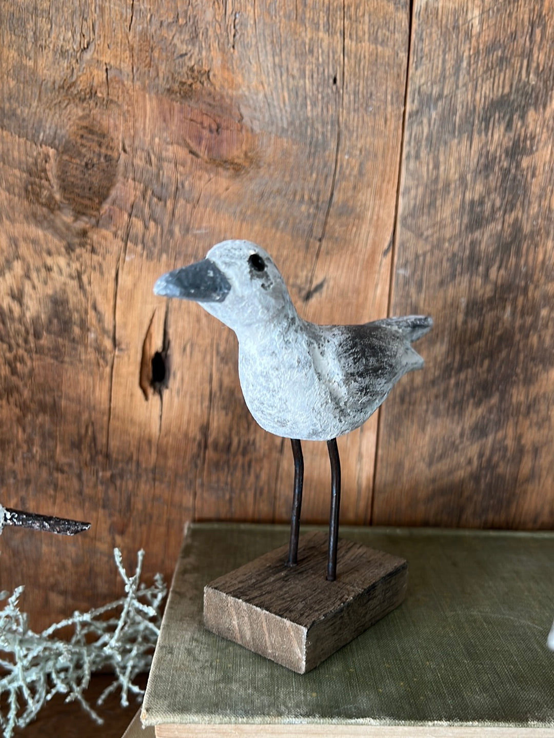 Whitewashed Wooden Grey Sandpiper on Stand (Style Varies)