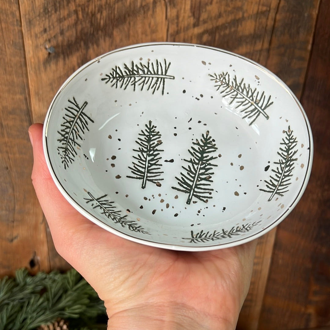 Stoneware Dish with Pine Trees