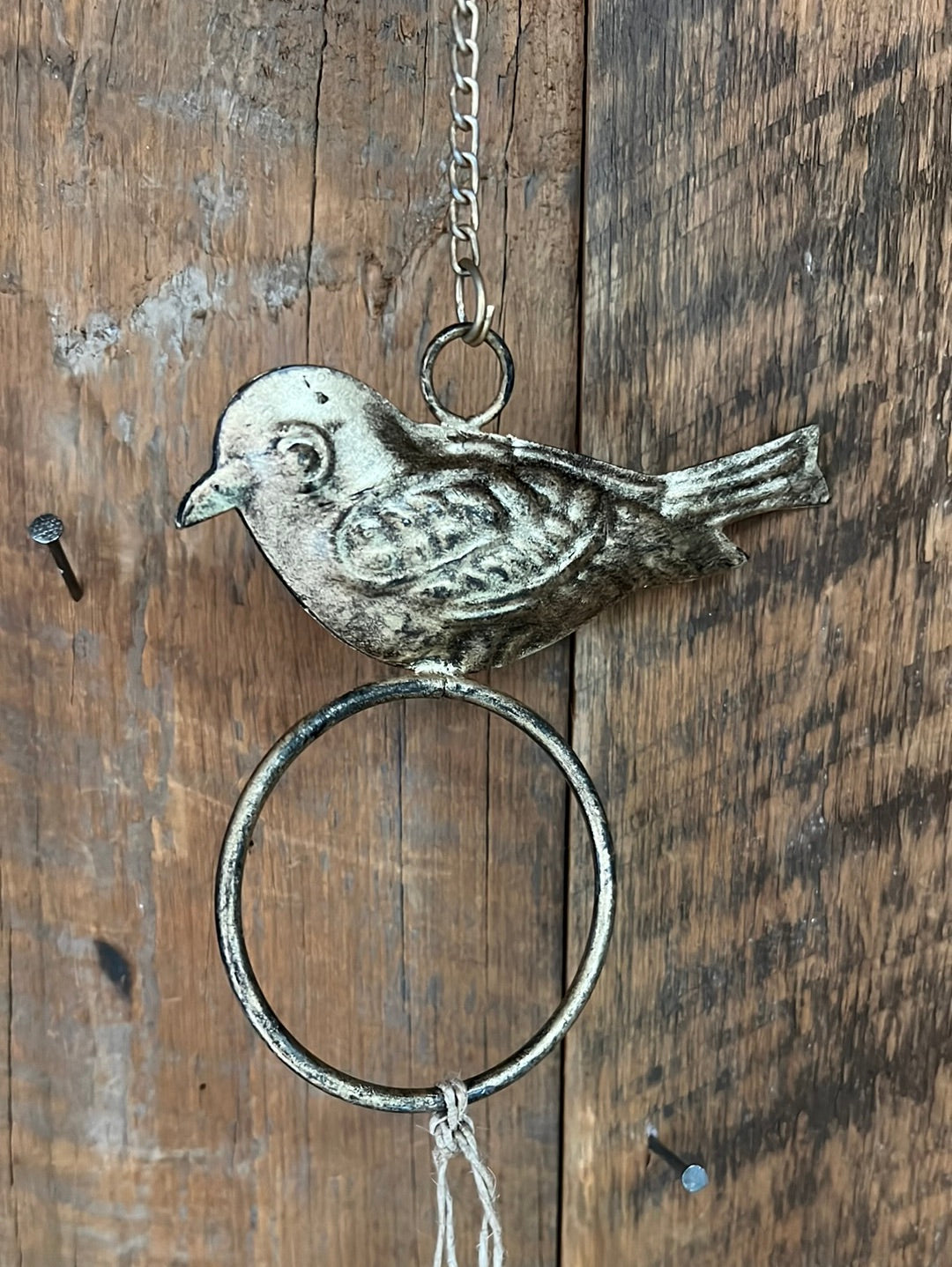 Hanging Gold Metal Bells Wind Chime with Bird on Chain Brass Finish