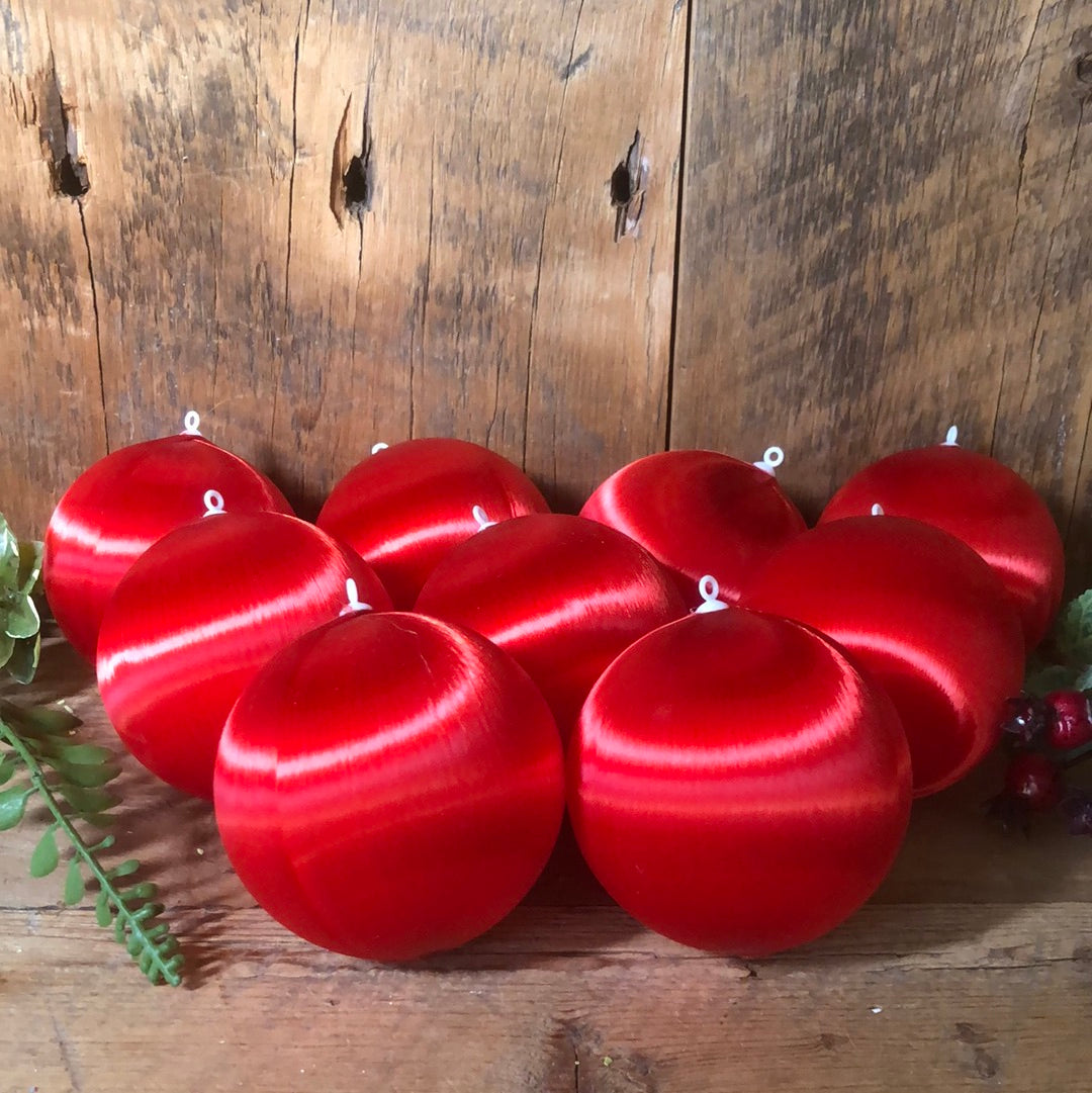 Red Satin Ball Ornaments Box of Nine