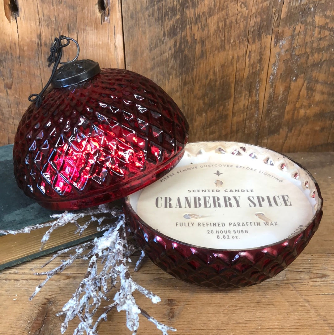 Candle Mercury Glass Lidded Cranberry Spice Red Ornament