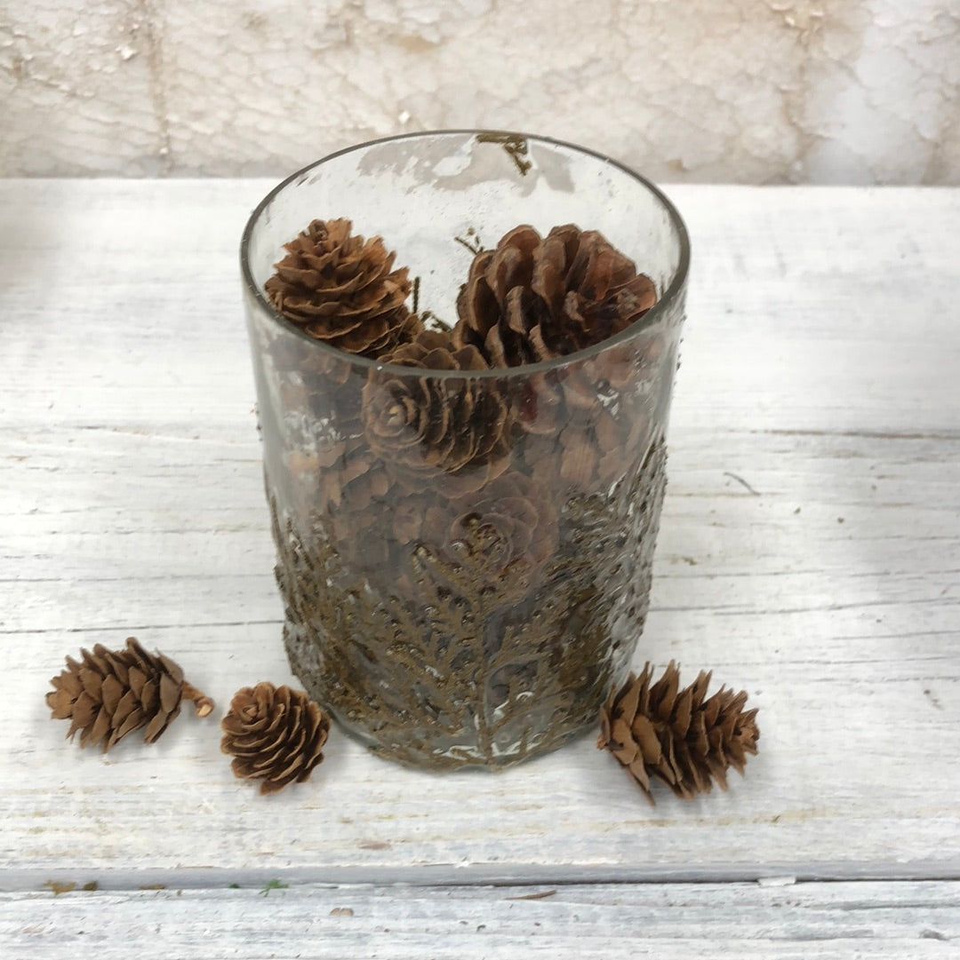 Glass Gold Embossed Vine Votive