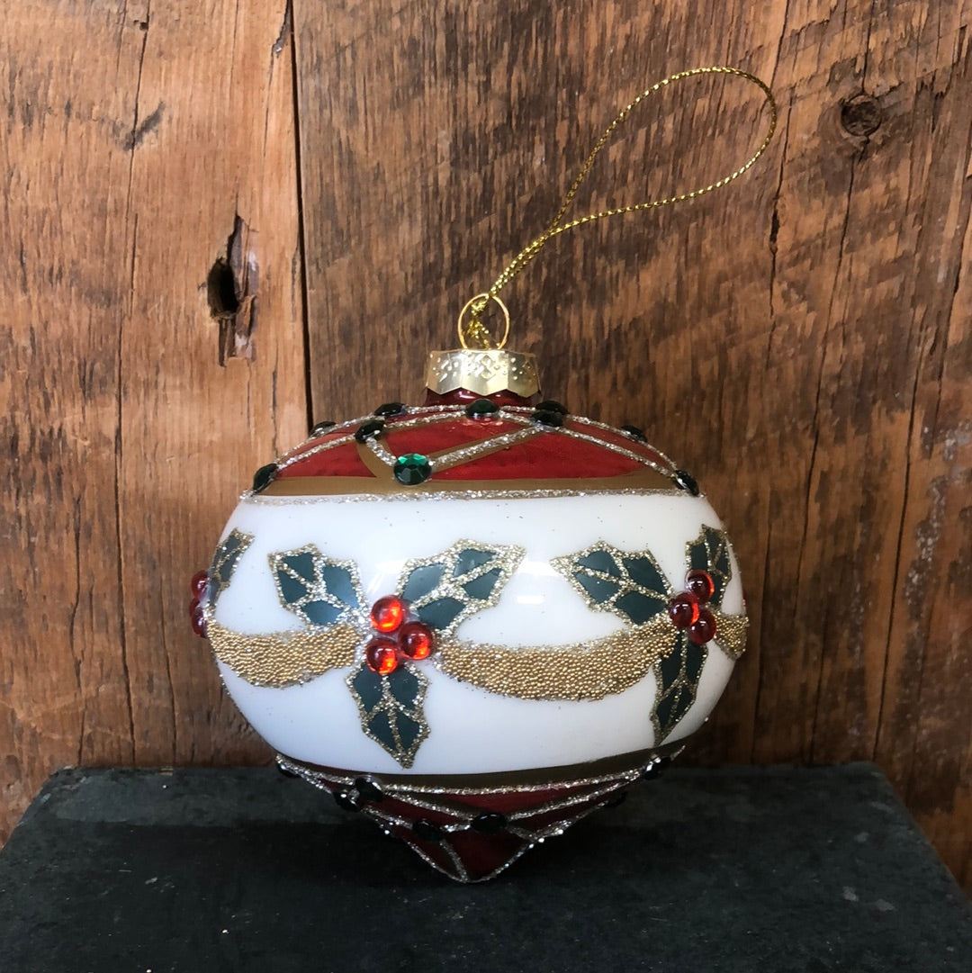 Faberge Glass Holly Top Ornament