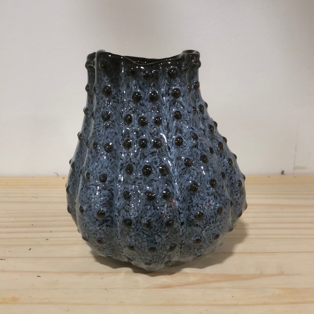 Blue Glazed Dotted Pumpkin Vase