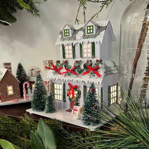 Cardboard Glitter LED Christmas Garland & Snowman House