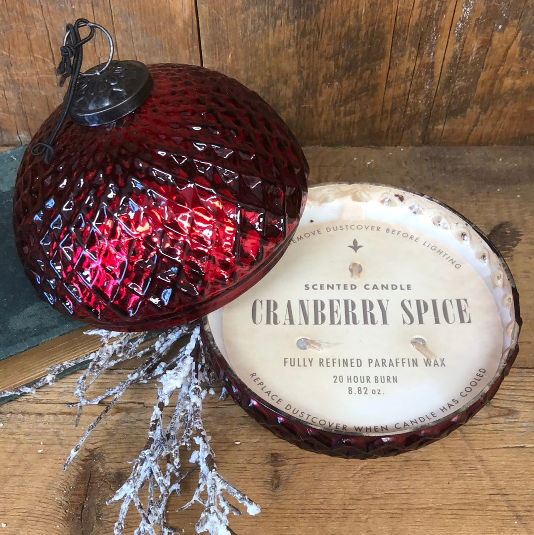 Candle Mercury Glass Lidded Cranberry Spice Red Ornament