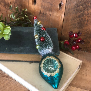 Retro Bottle Brush Tree Blue Ball Ornament