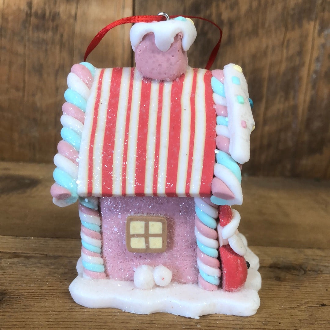 Clay Gingerbread House Ornament Pink