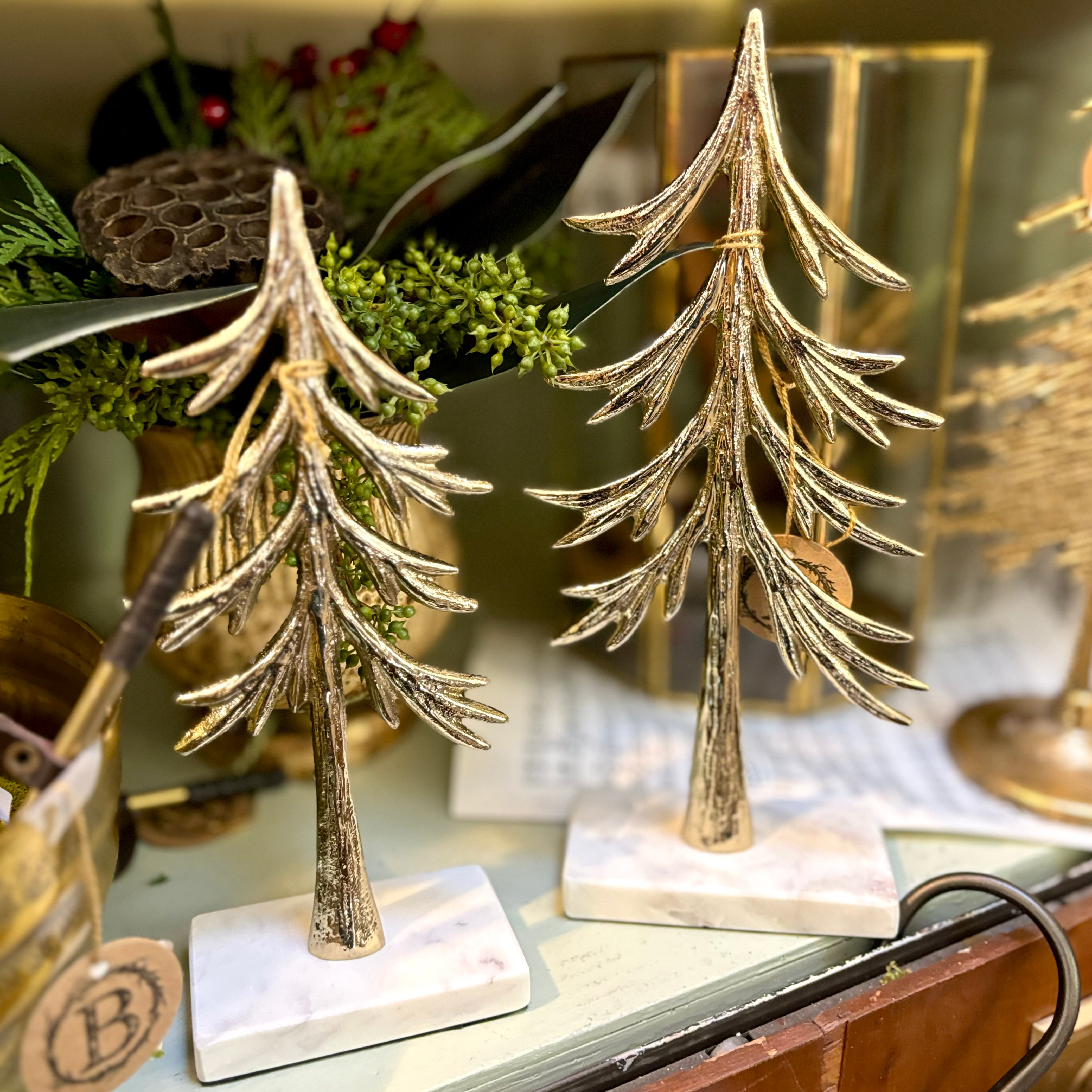 Tree Gold Aluminum on Marble Base Tall