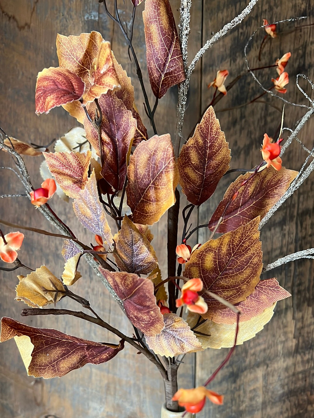 Autumn Beech Leaf and Bittersweet Spray Stem Rust Orange