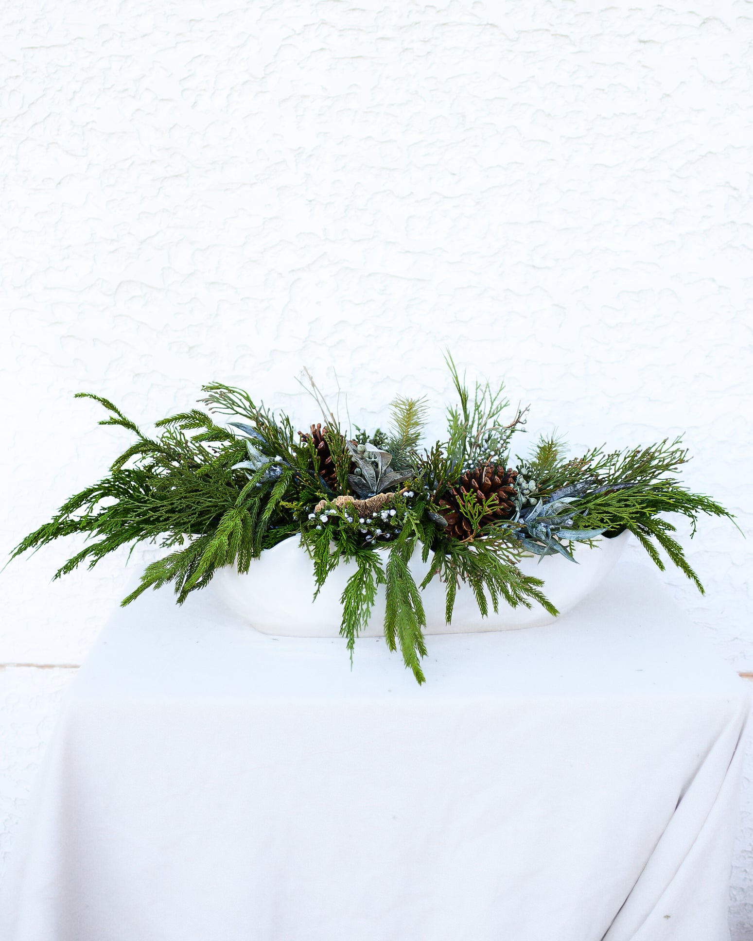Faux Real Evergreen Elongated Centerpiece Drop In