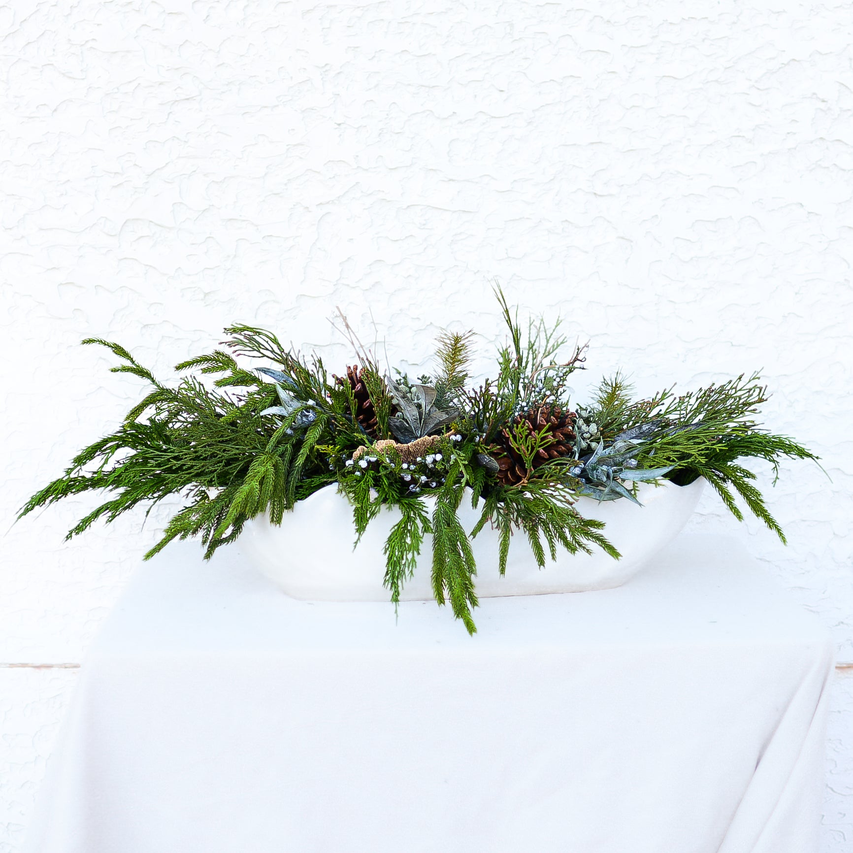 Faux Real Evergreen Elongated Centerpiece Drop In