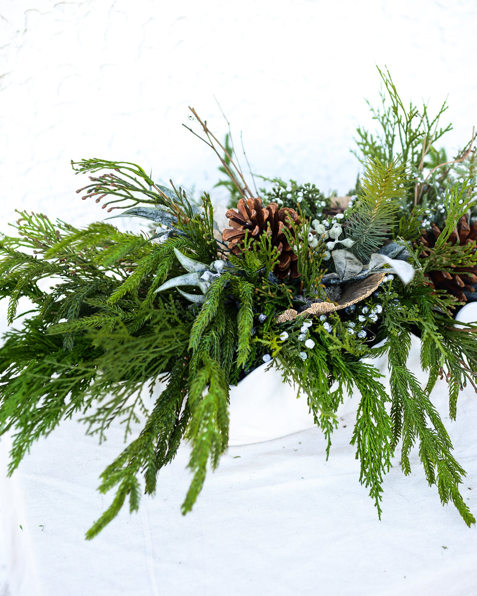 Faux Real Evergreen Elongated Centerpiece Drop In