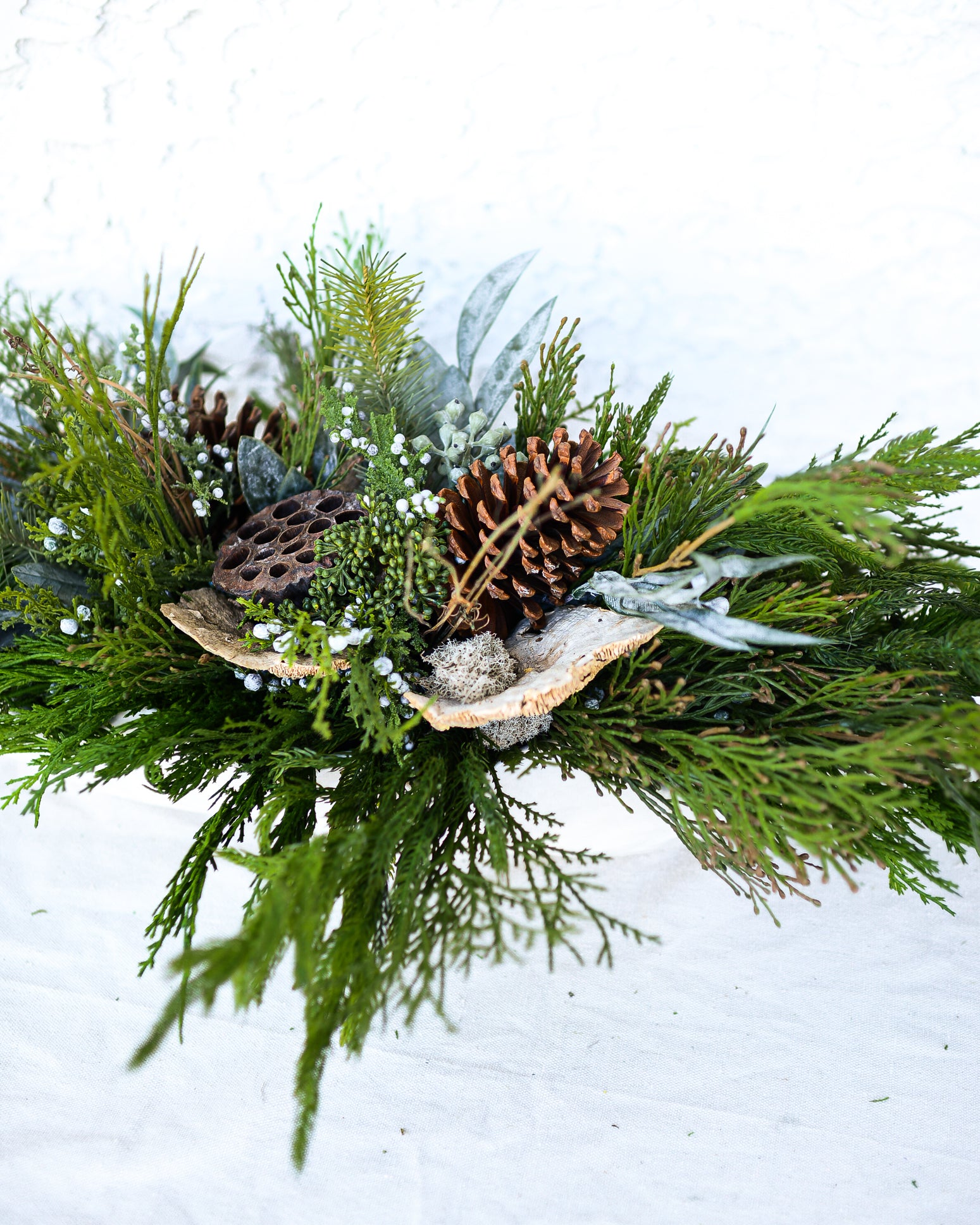 Faux Real Evergreen Elongated Centerpiece Drop In