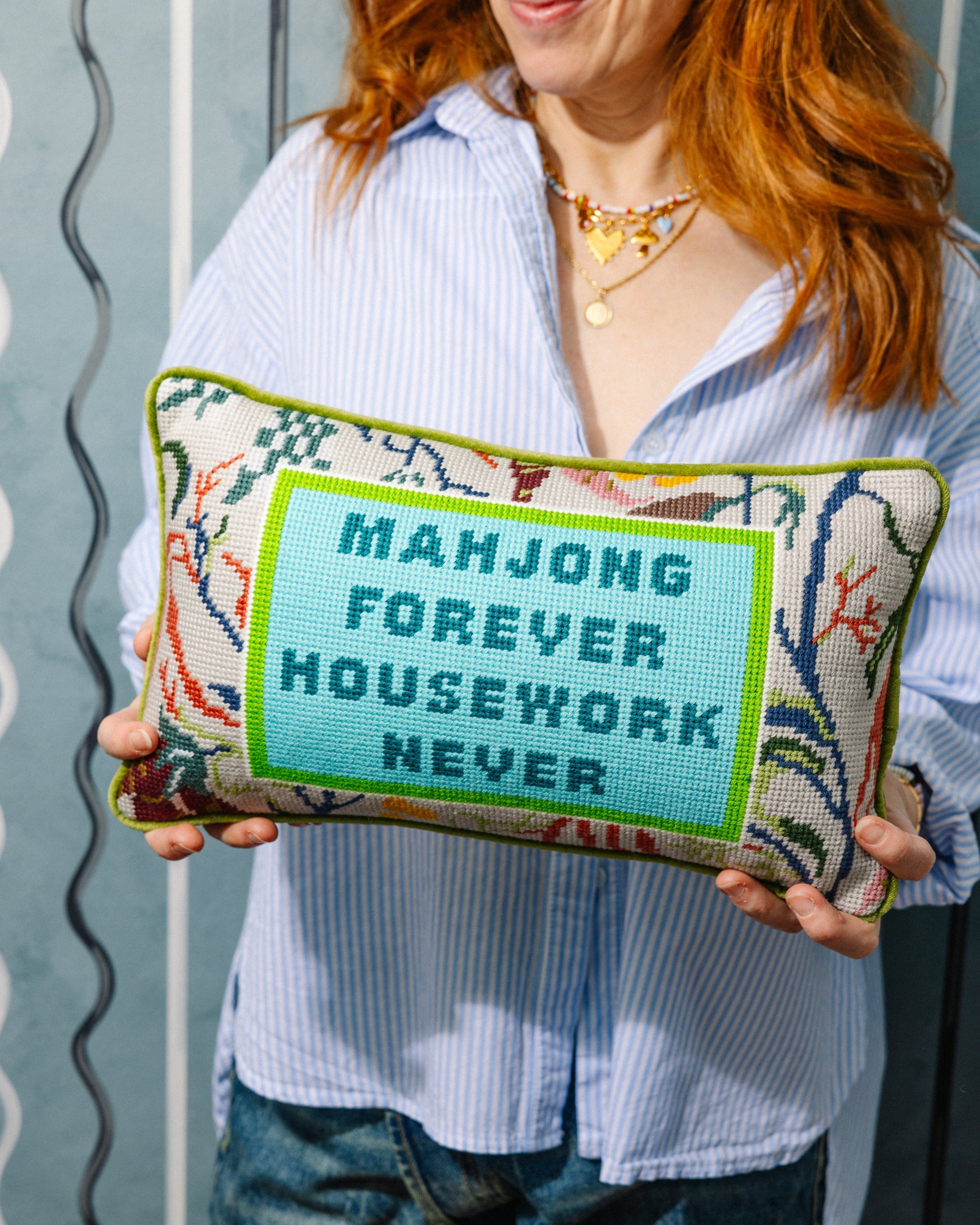 "Mahjong Forever" Needlepoint Pillow