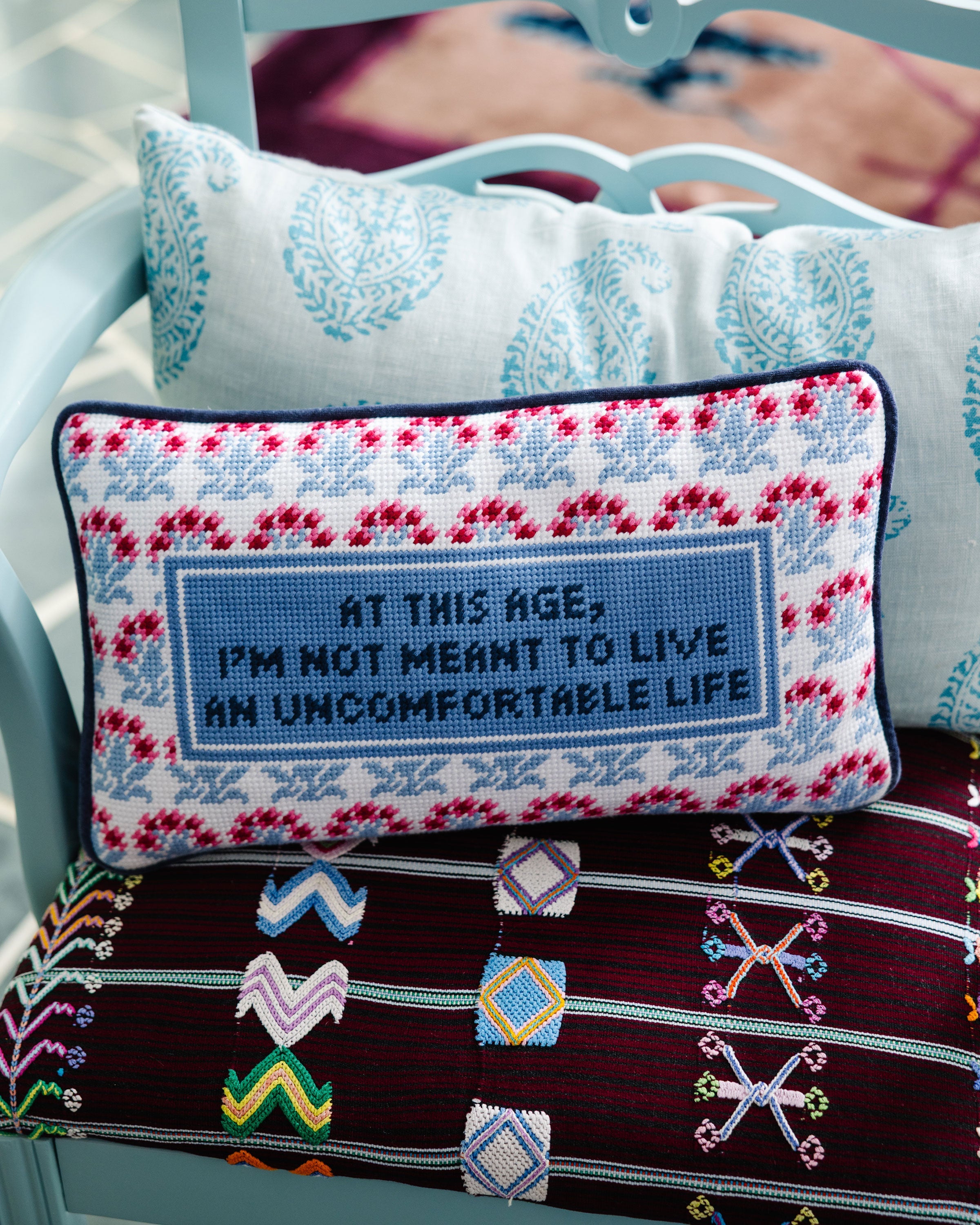 "I'm Not Meant to Be Uncomfortable" Needlepoint Pillow