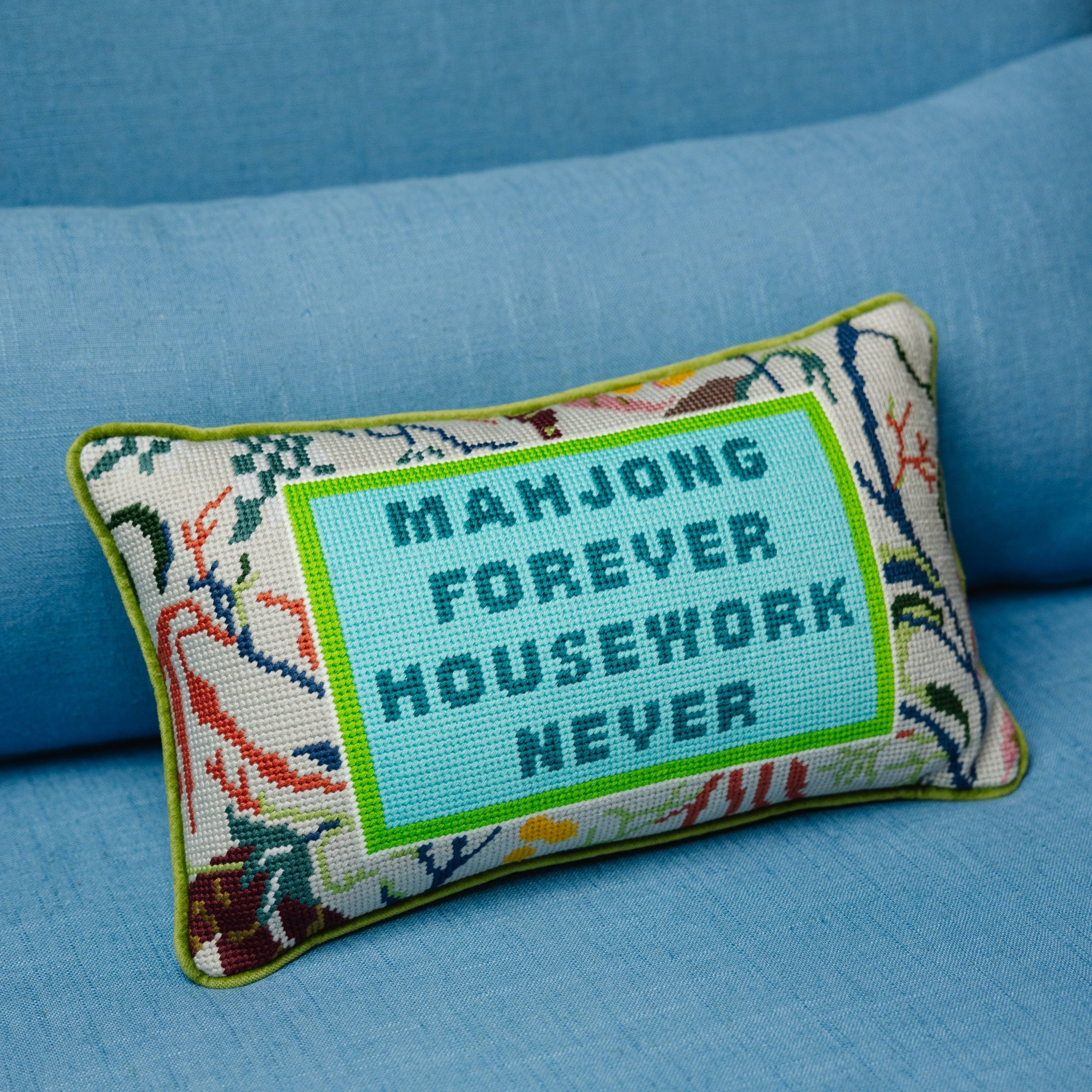 "Mahjong Forever" Needlepoint Pillow