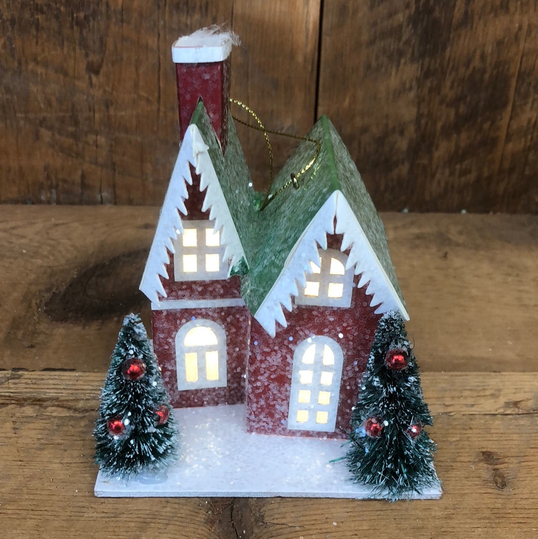 Cardboard Christmas House LED Ornament