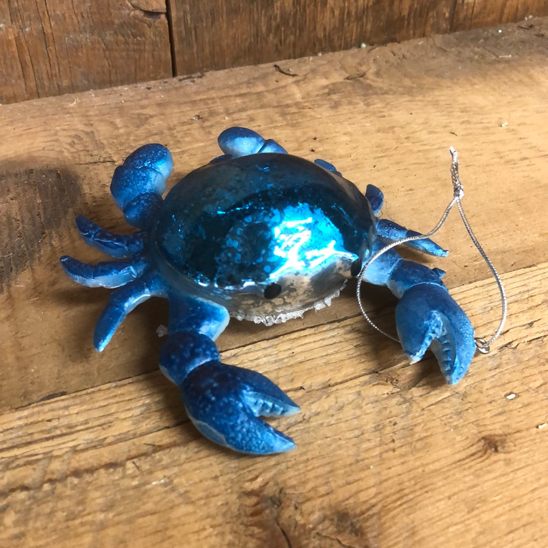 Mercury Glass Blue Sparkle Crab Ornament